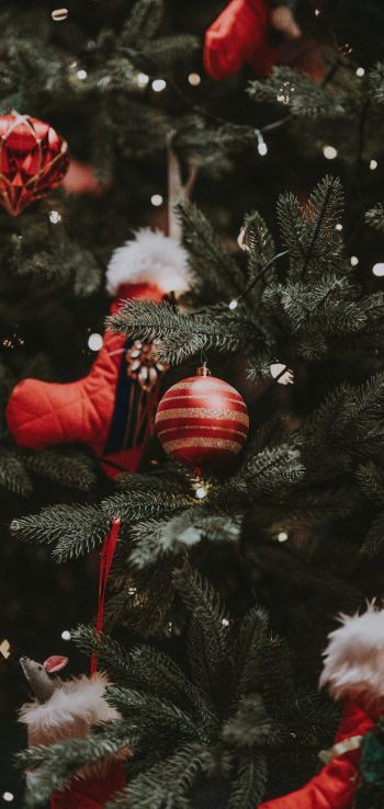 Christmas tree, christmas toys, New Year Wallpaper 1440x3040