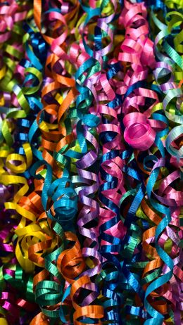 Обои 1440x2560 конфети, разноцветные ленты