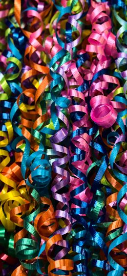 confetti, colorful ribbons Wallpaper 1125x2436