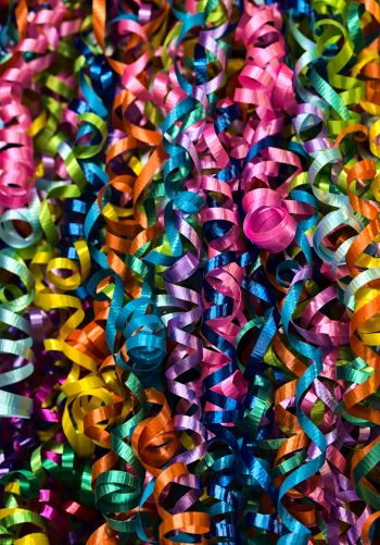 confetti, colorful ribbons Wallpaper 1668x2388