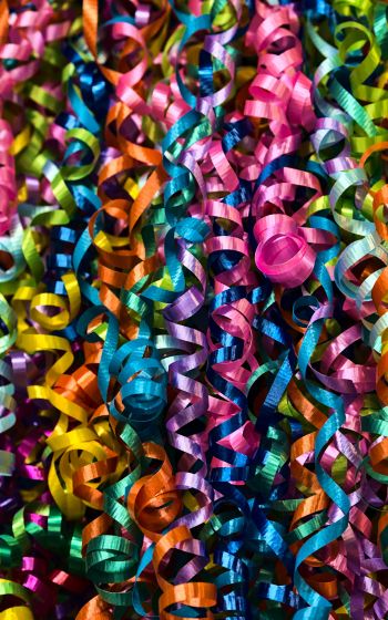 Обои 1600x2560 конфети, разноцветные ленты