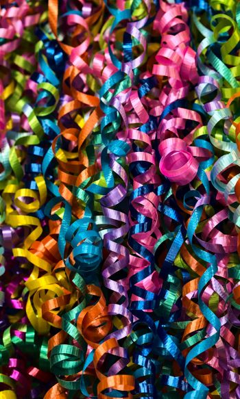 confetti, colorful ribbons Wallpaper 1200x2000