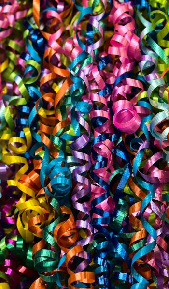 confetti, colorful ribbons Wallpaper 600x1024