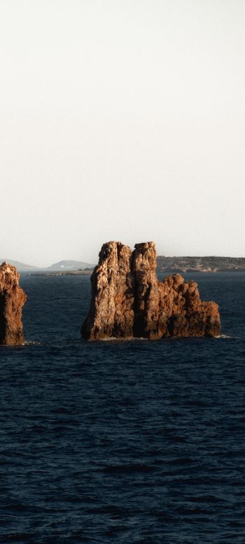 Greece, rocks in the sea Wallpaper 1440x3200