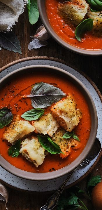 tomato soup, food Wallpaper 1440x2960
