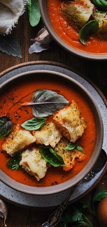tomato soup, food Wallpaper 1080x2280