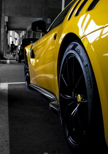 Ferrari F12tdf, sports car, yellow Ferrari Wallpaper 1668x2388