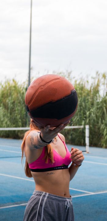 girl with ball Wallpaper 1440x2960