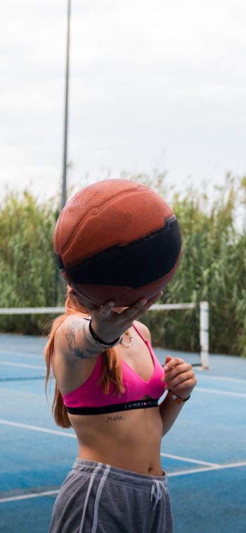 girl with ball Wallpaper 1284x2778