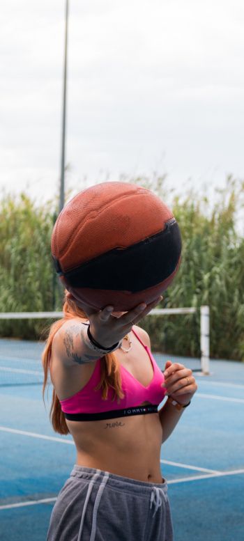 girl with ball Wallpaper 1440x3200