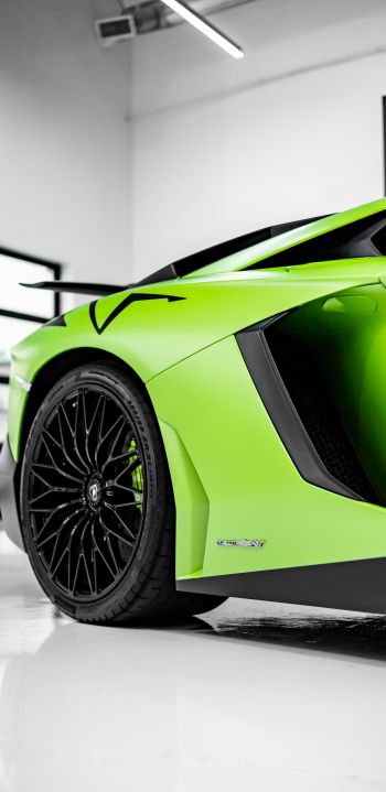 green sports car Wallpaper 1440x2960