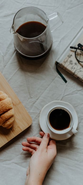 Coffee with croissants Wallpaper 1080x2400