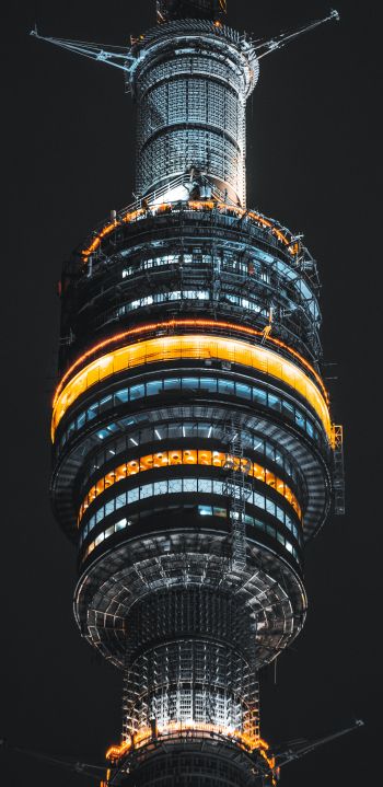 Ostankino TV tower, night Wallpaper 1440x2960