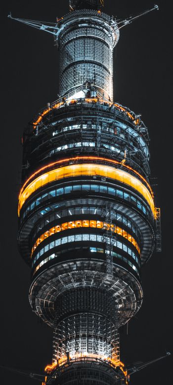 Ostankino TV tower, night Wallpaper 1440x3200