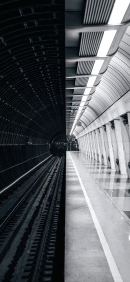 Обои 1125x2436 метро, черное и белое, Москва