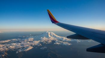 airplane wing, flight, Mount Rainier Wallpaper 1280x720