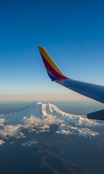 airplane wing, flight, Mount Rainier Wallpaper 1200x2000