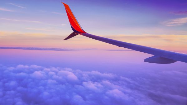 airplane wing, flight, clouds Wallpaper 2560x1440