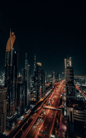 Обои 800x1280 Дубай, ОАЭ, ночной город