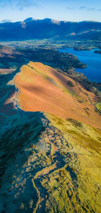 mountain range, from a bird's-eye view Wallpaper 1440x3040