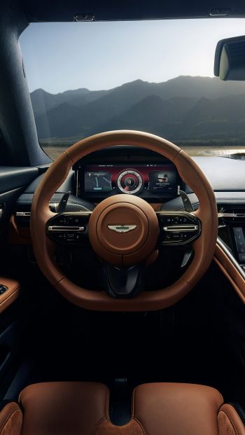 Обои 640x1136 Bentley, кожаный салон, руль