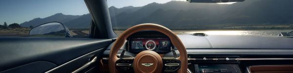 Обои 1590x400 Bentley, кожаный салон, руль