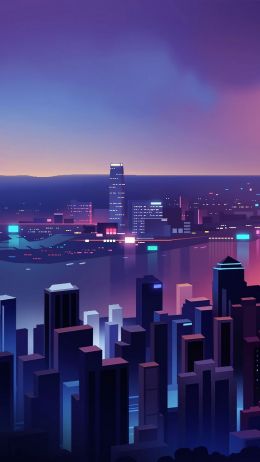 night city, bird's-eye view, purple Wallpaper 720x1280