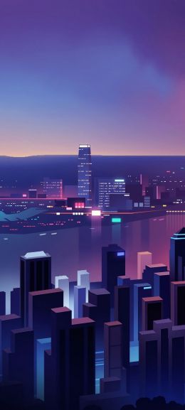 night city, bird's-eye view, purple Wallpaper 720x1600