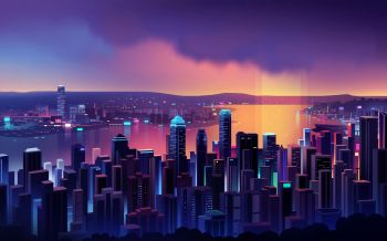 Обои 2560x1600 ночной город, вид с высоты птичьего полета, фиолетовый