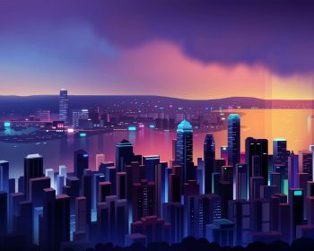 night city, bird's-eye view, purple Wallpaper 1280x1024