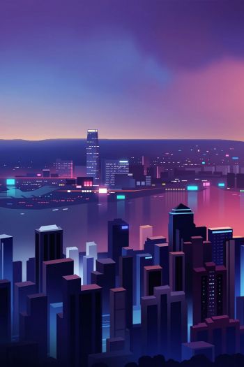 night city, bird's-eye view, purple Wallpaper 640x960