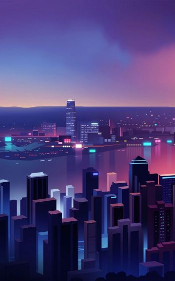 night city, bird's-eye view, purple Wallpaper 800x1280