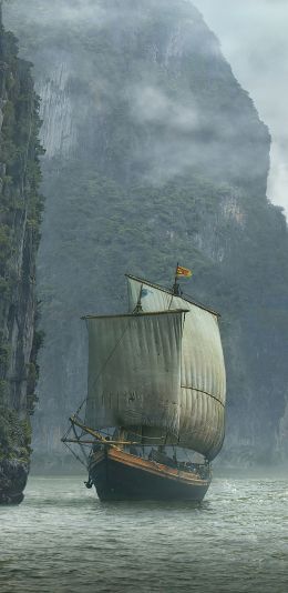ship, landscape, sailboat Wallpaper 1080x2220