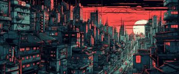urban landscape, red Wallpaper 3440x1440