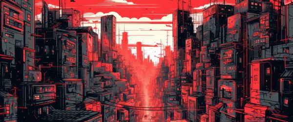 cityscape, red, city Wallpaper 3440x1440
