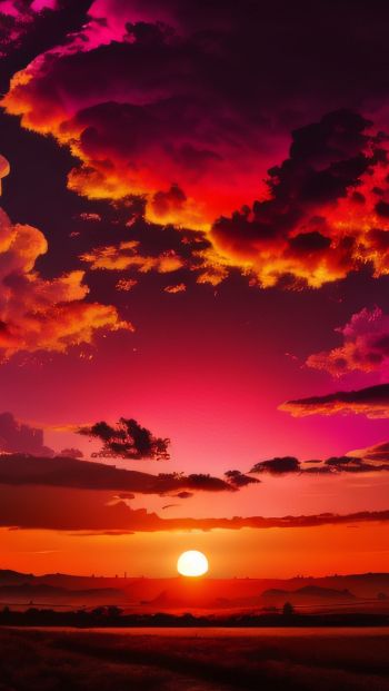 Обои 640x1136 закат, пейзаж, красное небо