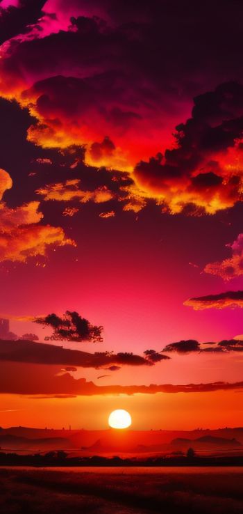 Обои 720x1520 закат, пейзаж, красное небо