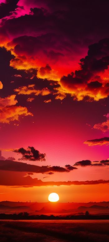 Обои 720x1600 закат, пейзаж, красное небо
