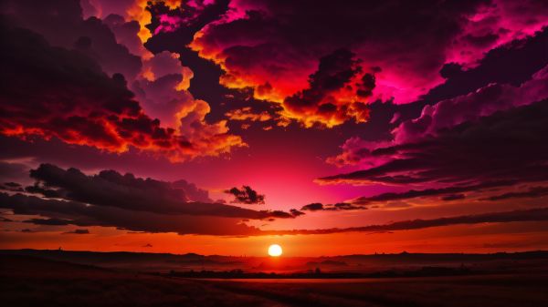 Обои 1600x900 закат, пейзаж, красное небо