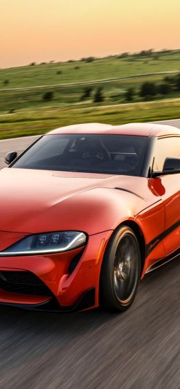 Toyota GR Supra, red car, speed Wallpaper 828x1792