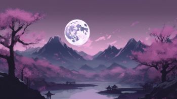 Обои 1600x900 Япония, пейзаж, горы, фиолетовый