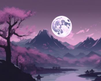 Обои 1280x1024 Япония, пейзаж, горы, фиолетовый