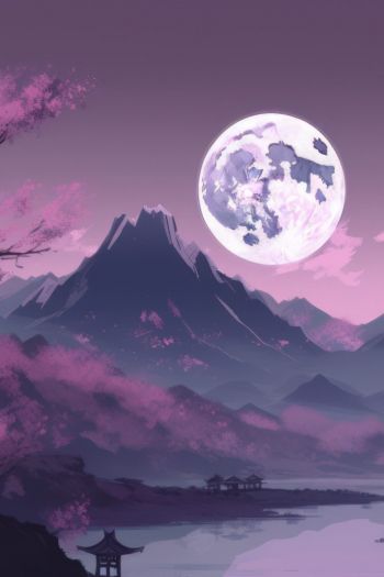 Обои 640x960 Япония, пейзаж, горы, фиолетовый