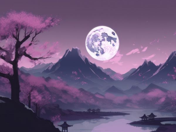 Обои 1024x768 Япония, пейзаж, горы, фиолетовый