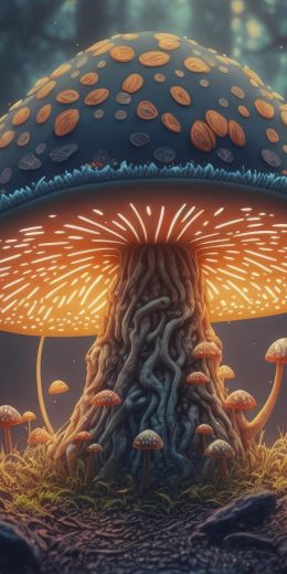 mushroom forest, mushroom, glow Wallpaper 720x1440