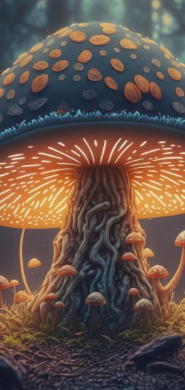 mushroom forest, mushroom, glow Wallpaper 720x1520