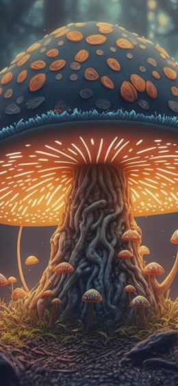 mushroom forest, mushroom, glow Wallpaper 828x1792