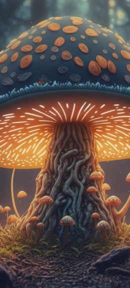 mushroom forest, mushroom, glow Wallpaper 720x1600