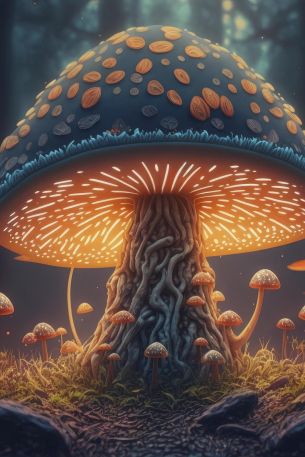 mushroom forest, mushroom, glow Wallpaper 640x960
