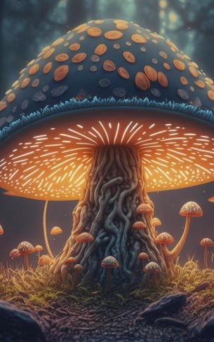 mushroom forest, mushroom, glow Wallpaper 1200x1920